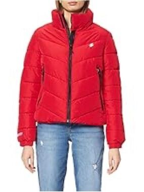 Superdry Hooded Microfibre Padded Jacket, Sunset Red Brand New Size 6